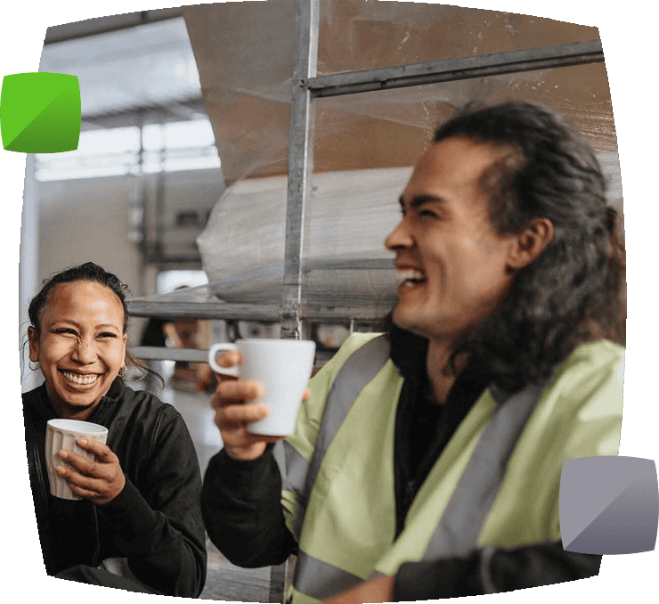 Workers enjoying a coffee on their break