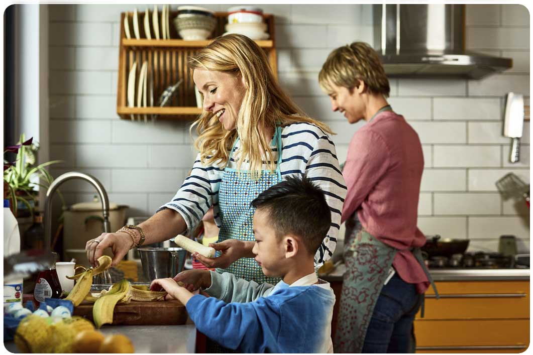 Family in kitchen