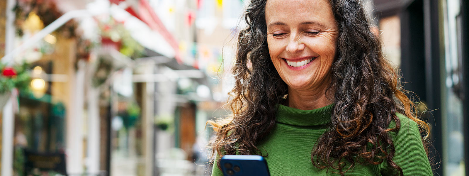 happy woman in street