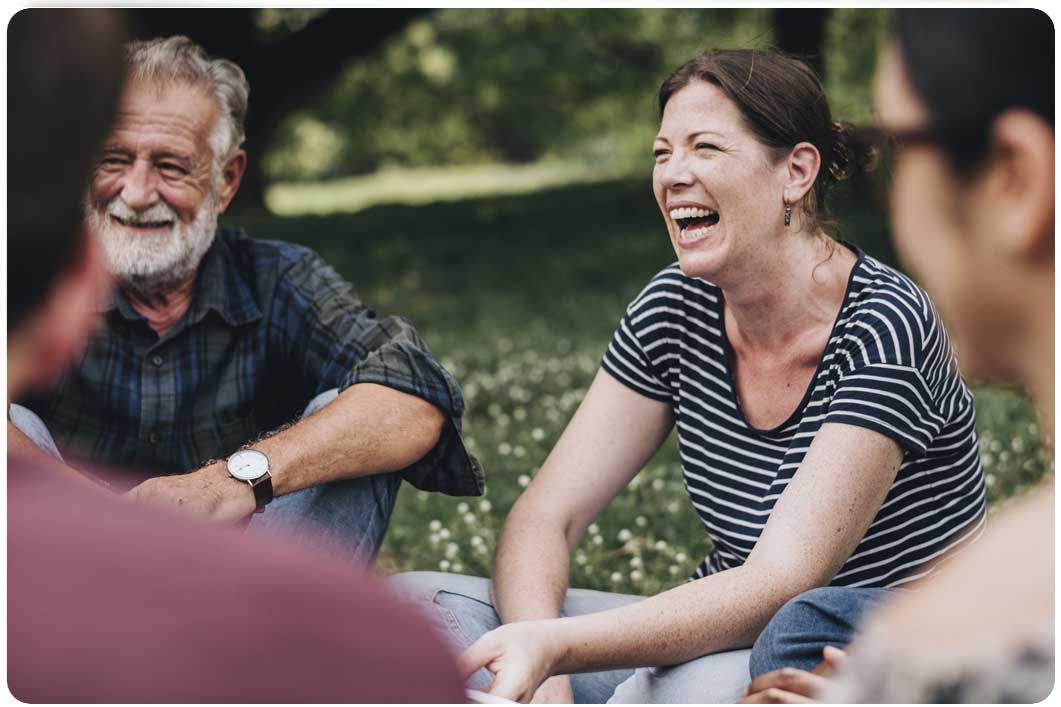 Laughing friends outside